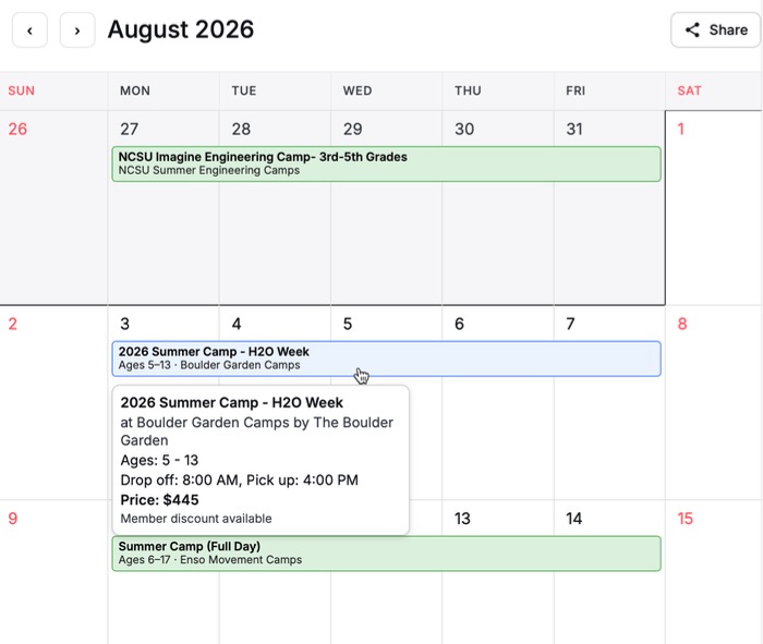 Shared plan on a calendar