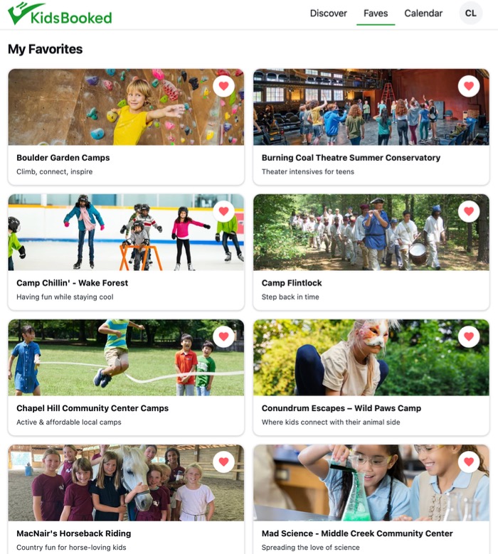 My Favorites — saved camps