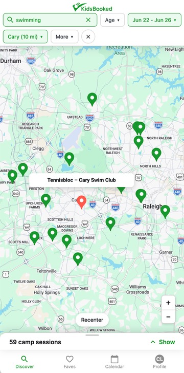 Map of swimming camps across the Triangle