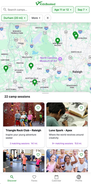 Camp results filtered by age