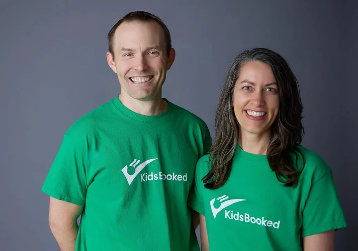 Nicholas and Anne Johnson, KidsBooked founders, photographed outdoors in Carrboro, North Carolina.